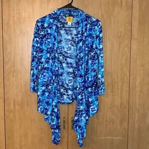 Ruby Rd Blue Tropical jacket coverup 1/3 sleeve SM